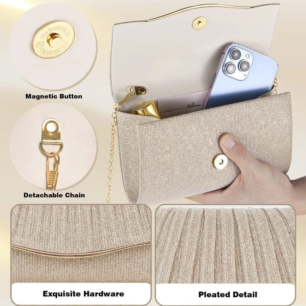 Clutch Purse Satin Sequins Women's Evening Bag Crossbody Formal Party